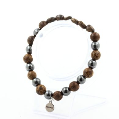Bronzite from Brazil + Hematite + wood 8 mm beads Bracelet.