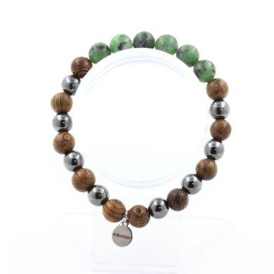 Epidote from Australia + Hematite + wood 8 mm beads Bracelet.